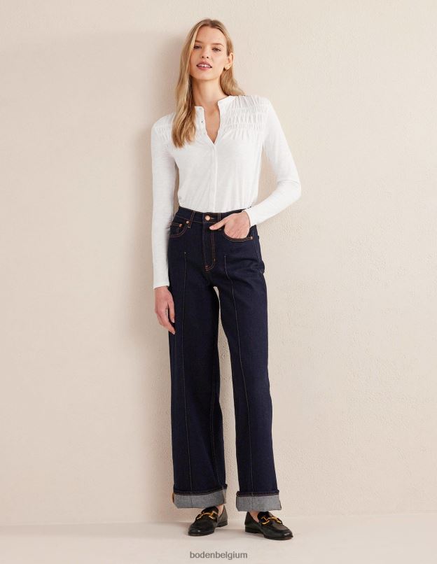 femmes Boden blanc chemise à empiècement froncé vêtements Z42D01920