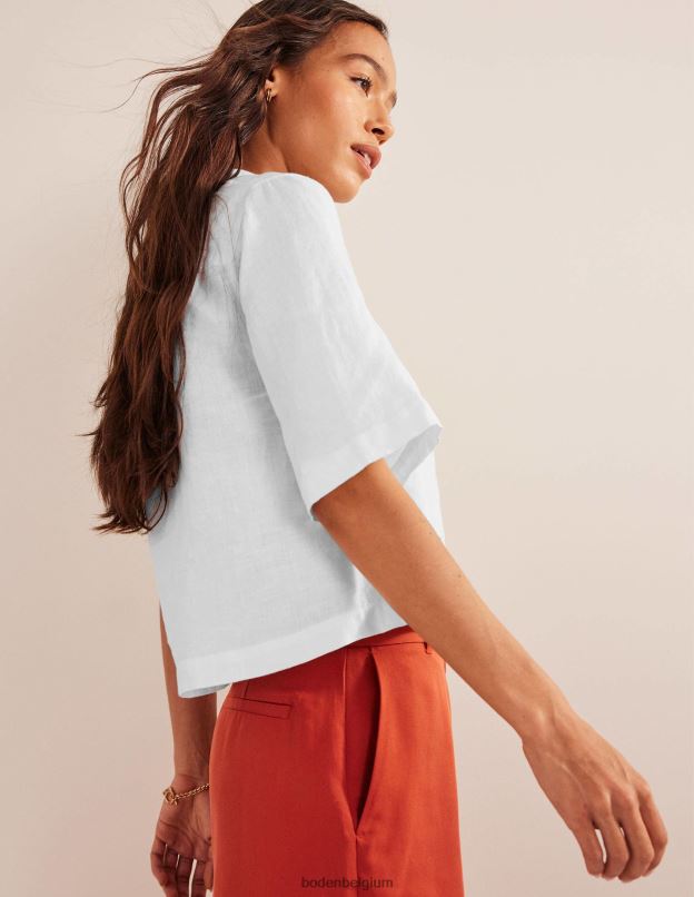 femmes Boden blanc chemise en lin à manches courtes vêtements Z42D02566
