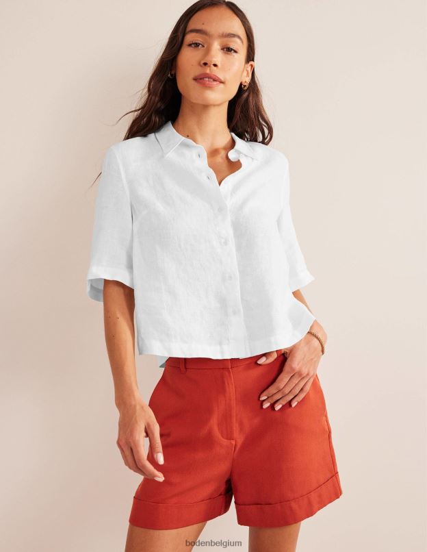 femmes Boden blanc chemise en lin à manches courtes vêtements Z42D02566