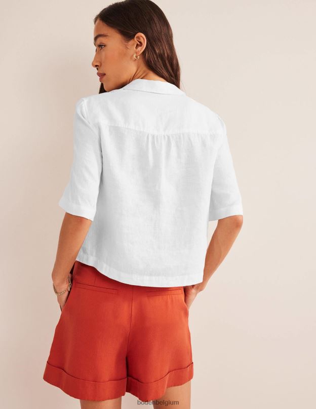 femmes Boden blanc chemise en lin à manches courtes vêtements Z42D02566