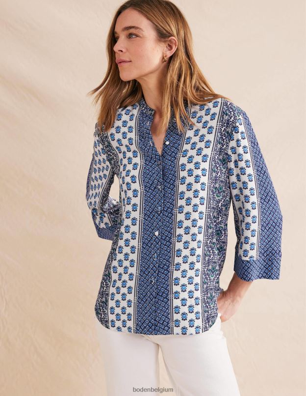 femmes Boden bleu de Prusse et fleuron délicat blouse décontractée à manches larges vêtements Z42D01115