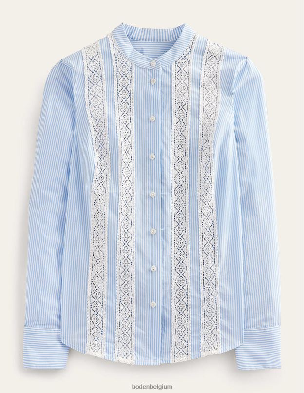 femmes Boden bleuet à fines rayures chemise en popeline à empiècements en dentelle vêtements Z42D0317
