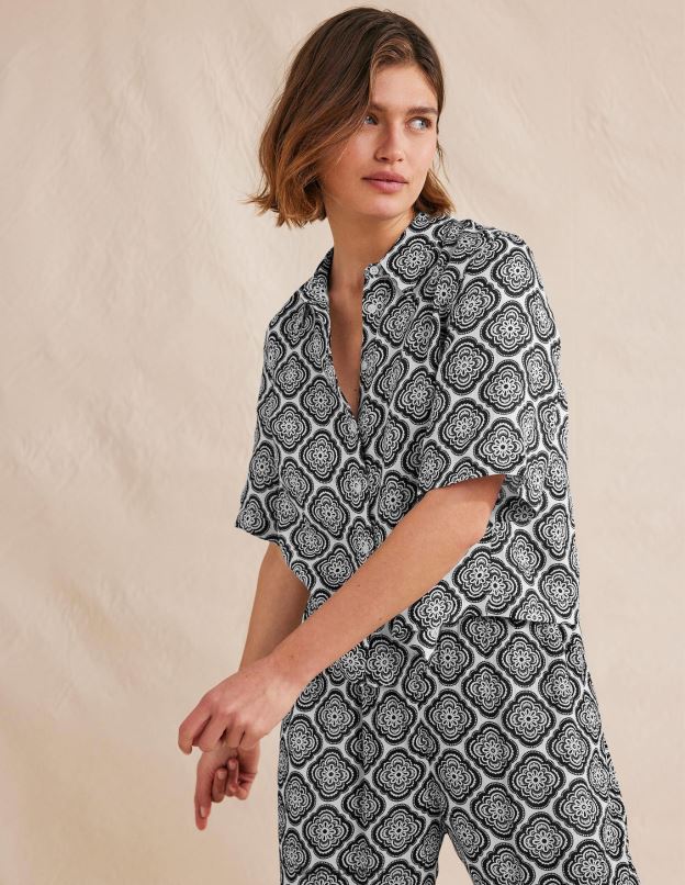 femmes Boden blush noir et botanique chemise en lin à manches courtes vêtements Z42D01101