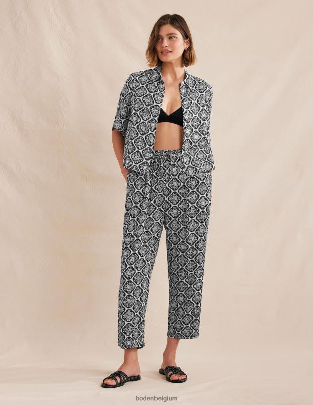 femmes Boden blush noir et botanique chemise en lin à manches courtes vêtements Z42D01101