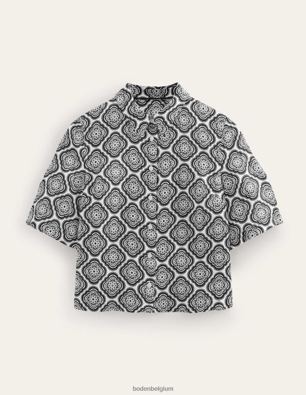 femmes Boden blush noir et botanique chemise en lin à manches courtes vêtements Z42D01101