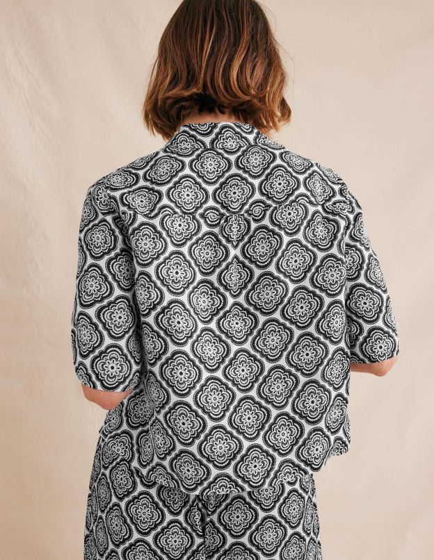 femmes Boden blush noir et botanique chemise en lin à manches courtes vêtements Z42D01101