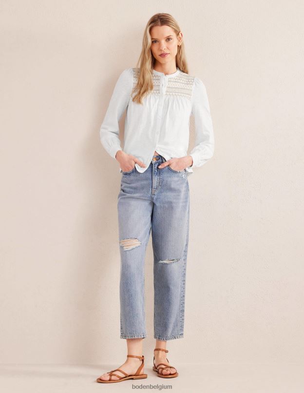 femmes Boden broderie ivoire et or chemise brodée à empiècement smocké vêtements Z42D01275