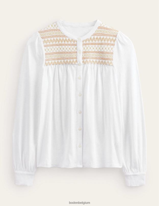 femmes Boden broderie ivoire et or chemise brodée à empiècement smocké vêtements Z42D01275