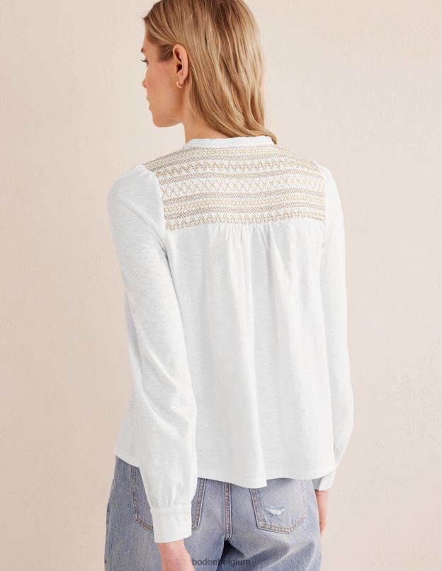 femmes Boden broderie ivoire et or chemise brodée à empiècement smocké vêtements Z42D01275