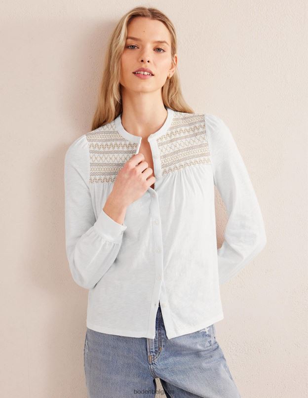 femmes Boden broderie ivoire et or chemise brodée à empiècement smocké vêtements Z42D01275