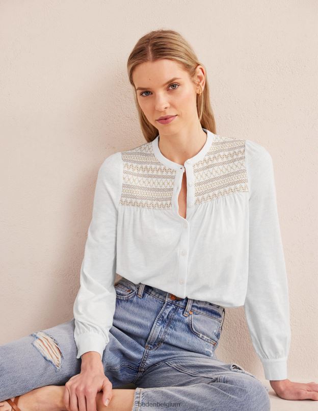 femmes Boden broderie ivoire et or chemise brodée à empiècement smocké vêtements Z42D01275