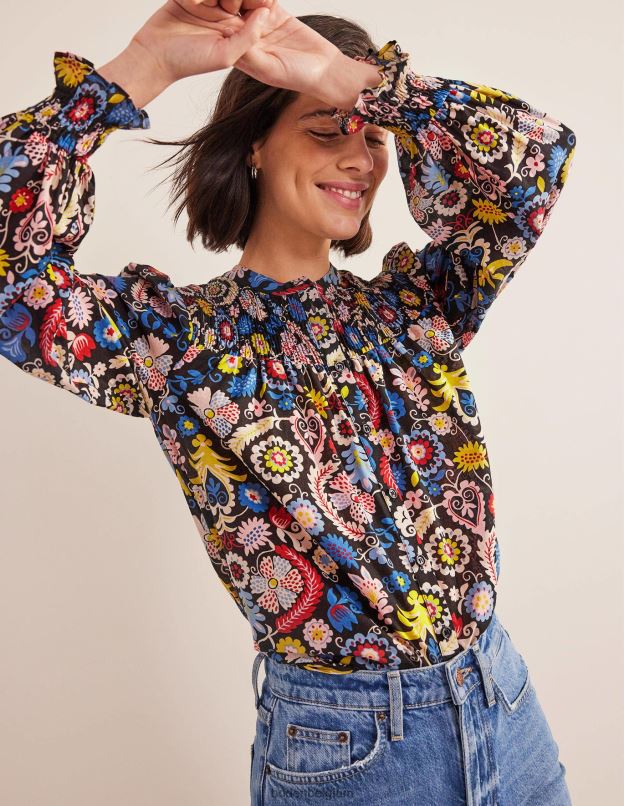 femmes Boden charme multi & tropique blouse en coton à empiècement smocké vêtements Z42D01413