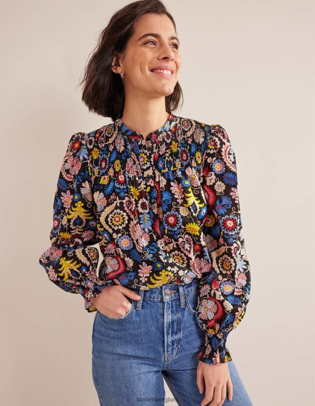 femmes Boden charme multi & tropique blouse en coton à empiècement smocké vêtements Z42D01413