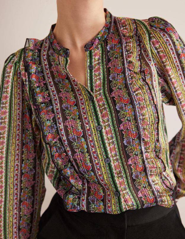 femmes Boden floraison multiple et œillet chemise imprimée à volants vêtements Z42D01858