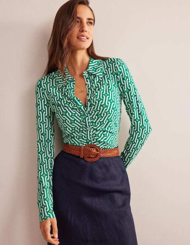 femmes Boden géo émeraude et azur brillant chemise en jersey imprimé vêtements Z42D01189