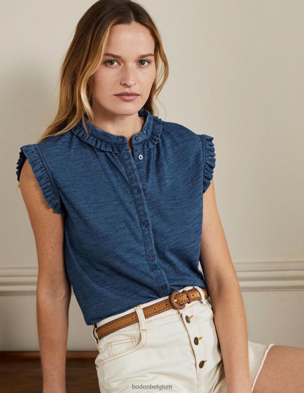 femmes Boden indigo moyen chemise sans manches à volants Daphné vêtements Z42D02402
