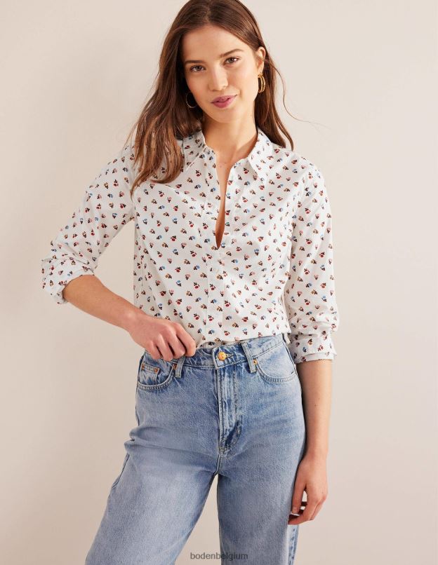 femmes Boden ivoire et marguerite douce chemise droite en coton vêtements Z42D02252