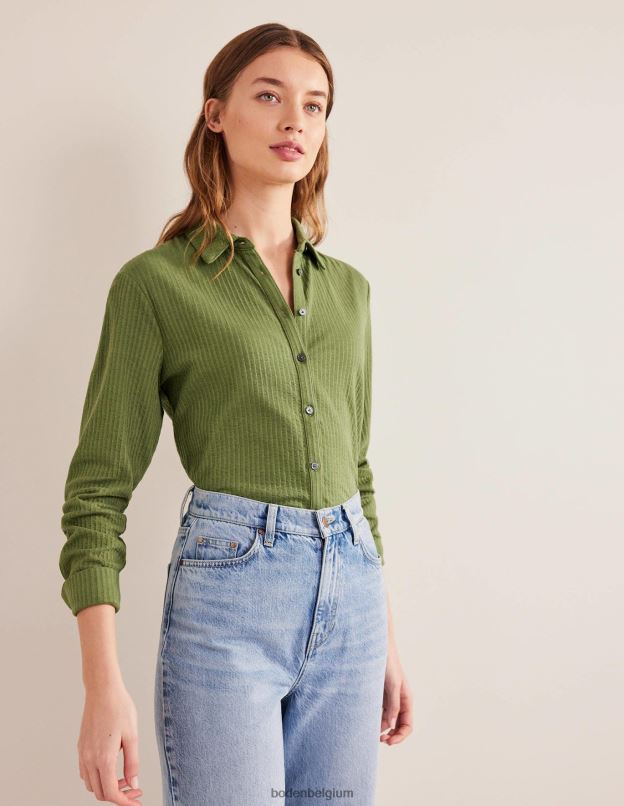 femmes Boden kaki délavé chemise en jersey texturé vêtements Z42D01412