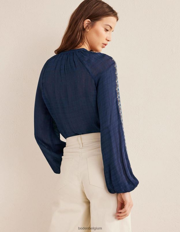 femmes Boden marine blouse à popeline brodée vêtements Z42D01764