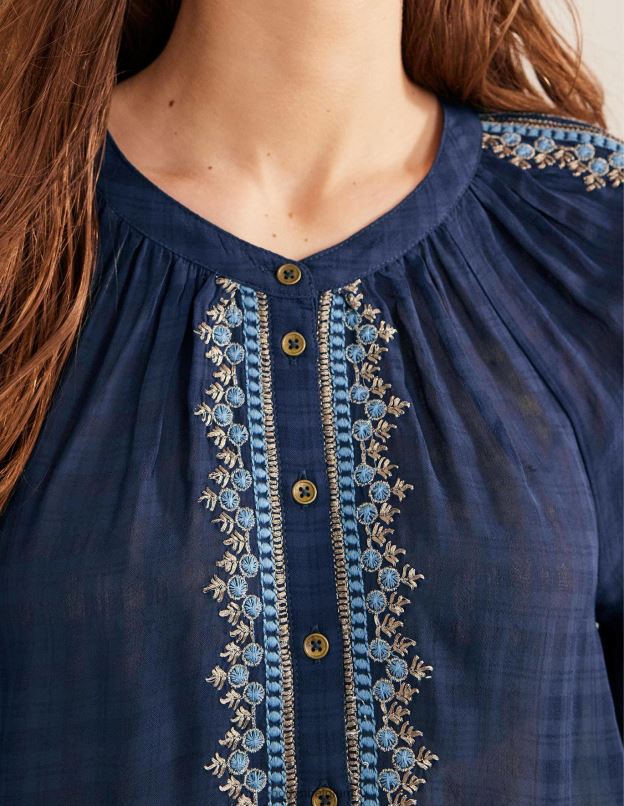 femmes Boden marine blouse à popeline brodée vêtements Z42D01764