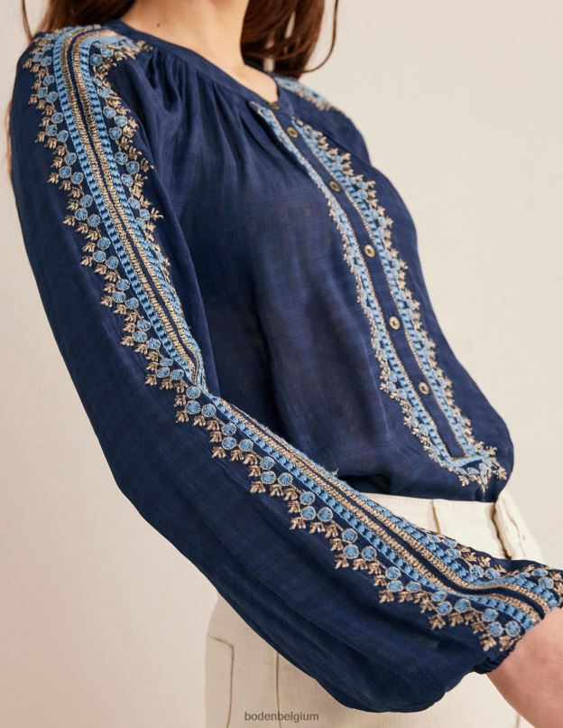 femmes Boden marine blouse à popeline brodée vêtements Z42D01764