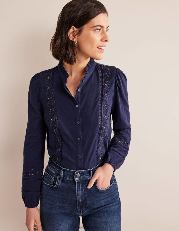 femmes Boden marine chemise en jersey brodé vêtements Z42D02534