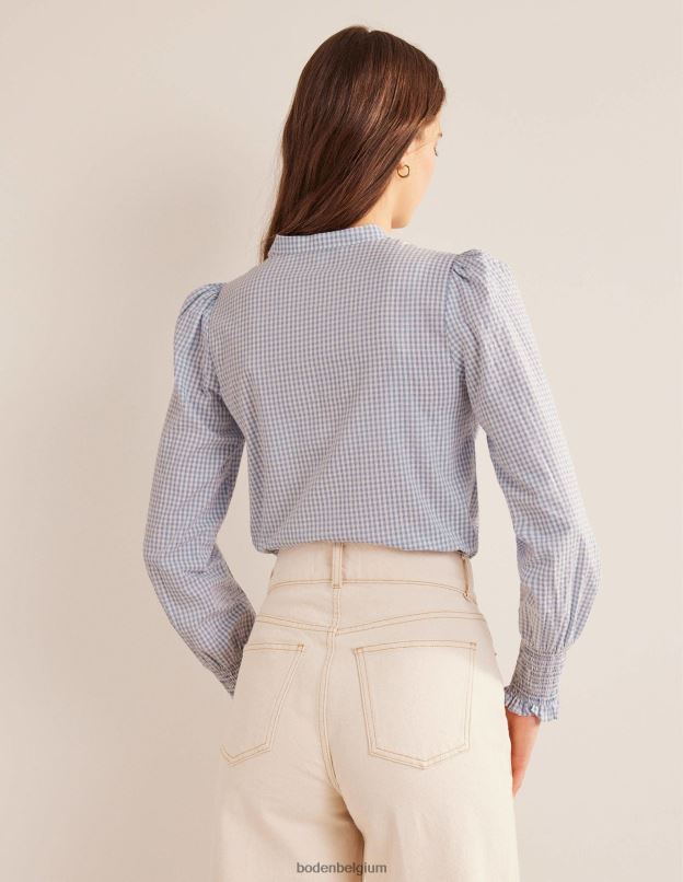 femmes Boden micro vichy blizzard bleu chemise à poignets smockés vêtements Z42D02171