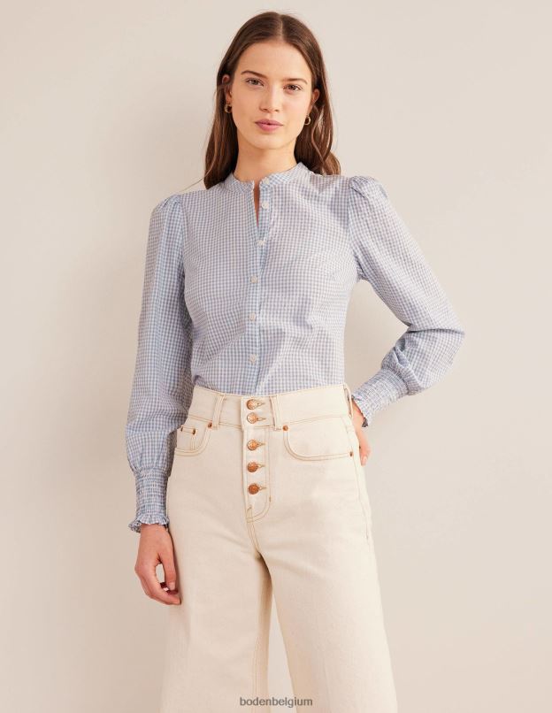 femmes Boden micro vichy blizzard bleu chemise à poignets smockés vêtements Z42D02171