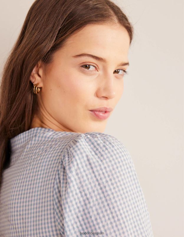 femmes Boden micro vichy blizzard bleu chemise à poignets smockés vêtements Z42D02171