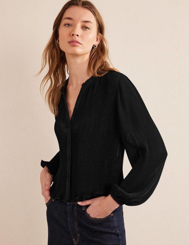 femmes Boden noir blouse plissée vêtements Z42D01389
