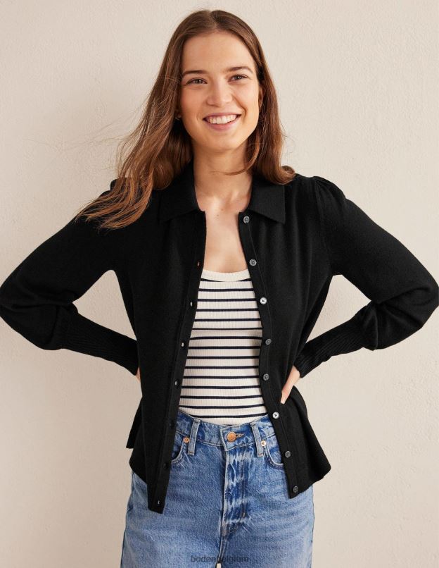 femmes Boden noir chemise à revers en laine mérinos vêtements Z42D01753