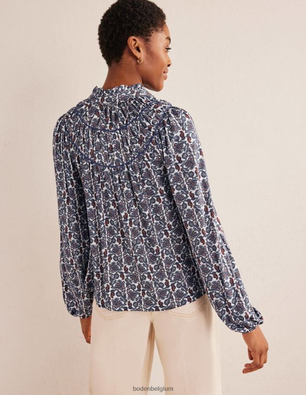 femmes Boden ombre nocturne et bloc cachemire chemise en jersey à empiècement froncé vêtements Z42D01392