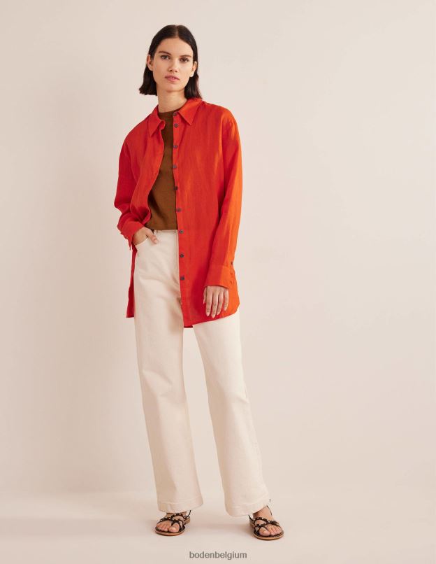 femmes Boden orange chemise décontractée en lin vêtements Z42D01250