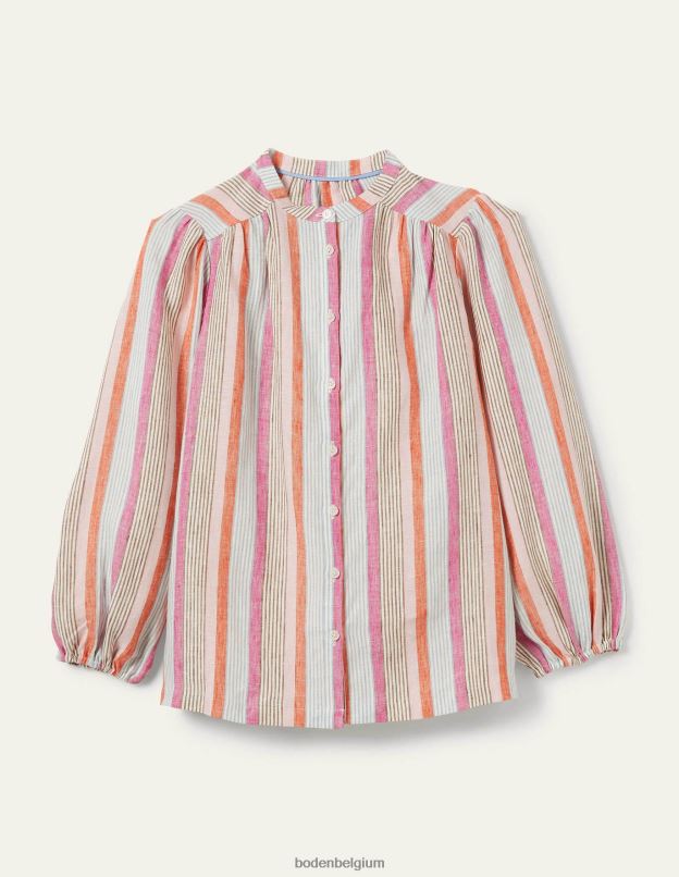 femmes Boden pétard et rayure rose camée chemisier en lin à manches longues becky vêtements Z42D02031
