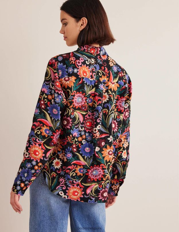 femmes Boden pop noir et gardénia nouvelle chemise en lin vêtements Z42D02592