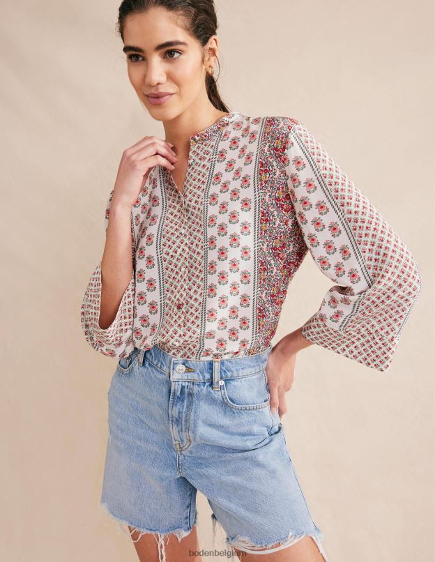 femmes Boden rose et fleur délicate blouse décontractée à manches larges vêtements Z42D0990