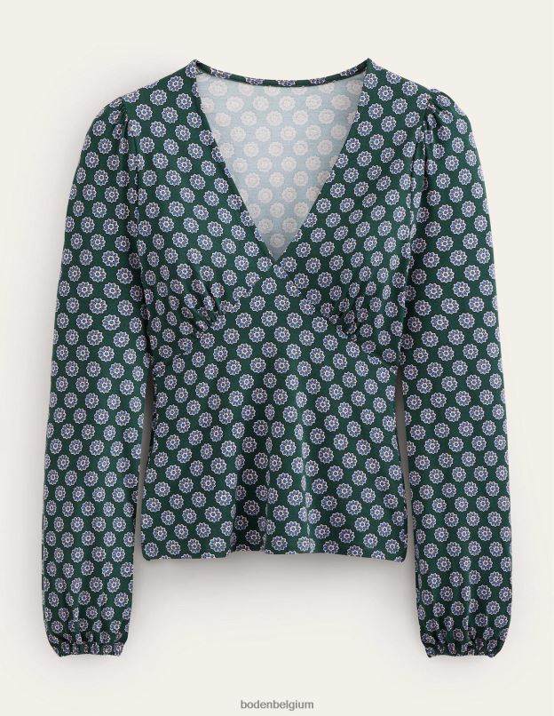 femmes Boden Chatsworth vert et tournesol haut imprimé à col en V vêtements Z42D01525