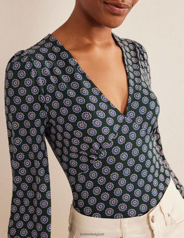 femmes Boden Chatsworth vert et tournesol haut imprimé à col en V vêtements Z42D01525