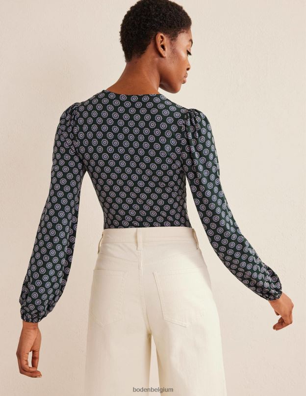 femmes Boden Chatsworth vert et tournesol haut imprimé à col en V vêtements Z42D01525