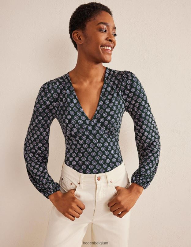 femmes Boden Chatsworth vert et tournesol haut imprimé à col en V vêtements Z42D01525