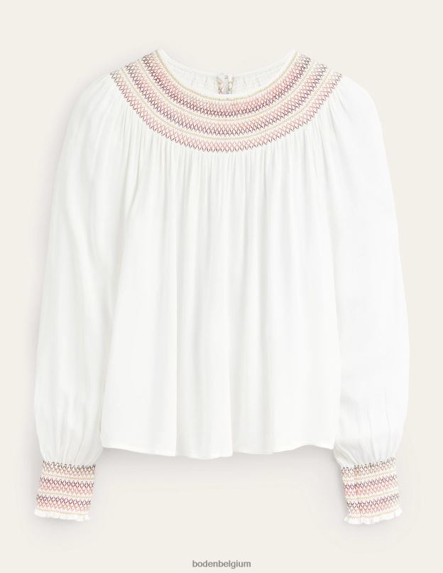 femmes Boden Ivoire haut smocké à col rond vêtements Z42D01406