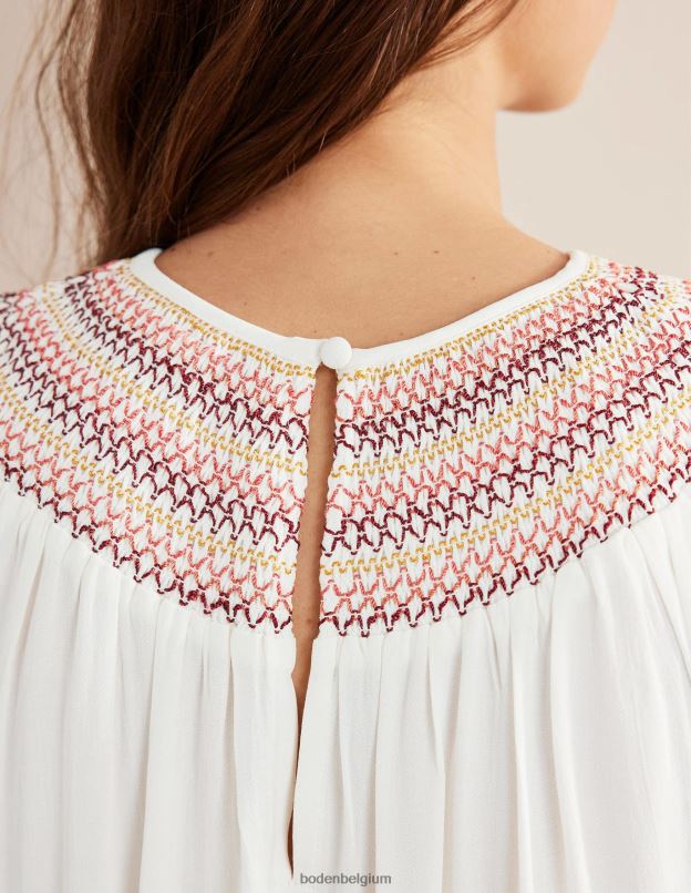 femmes Boden Ivoire haut smocké à col rond vêtements Z42D01406