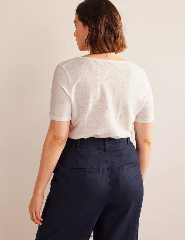 femmes Boden Ivoire t-shirt en lin à encolure dégagée vêtements Z42D01032