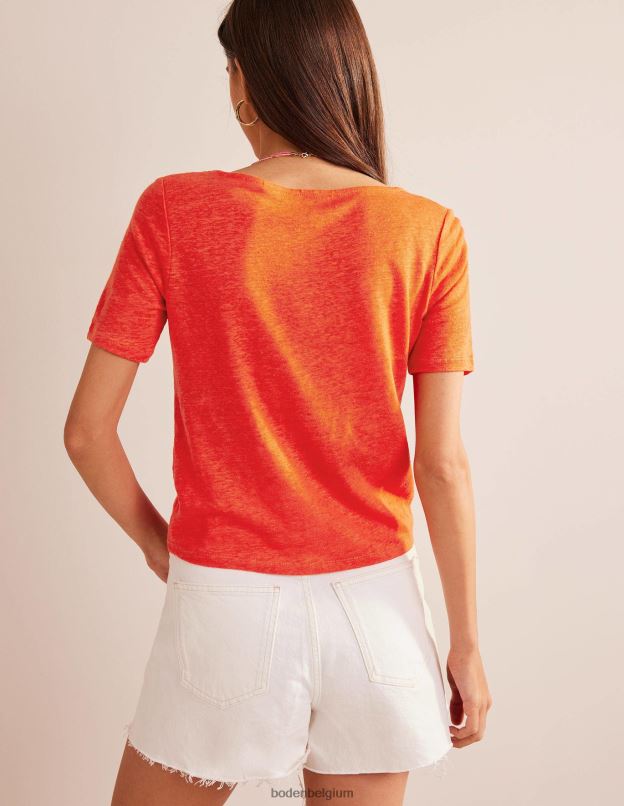 femmes Boden Orange sanguine t-shirt en lin à encolure dégagée vêtements Z42D02275