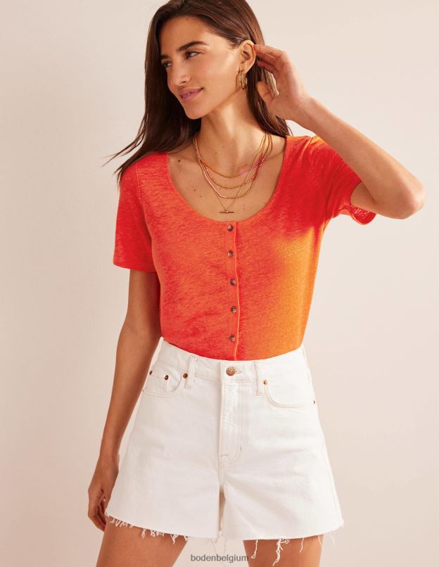 femmes Boden Orange sanguine t-shirt en lin à encolure dégagée vêtements Z42D02275