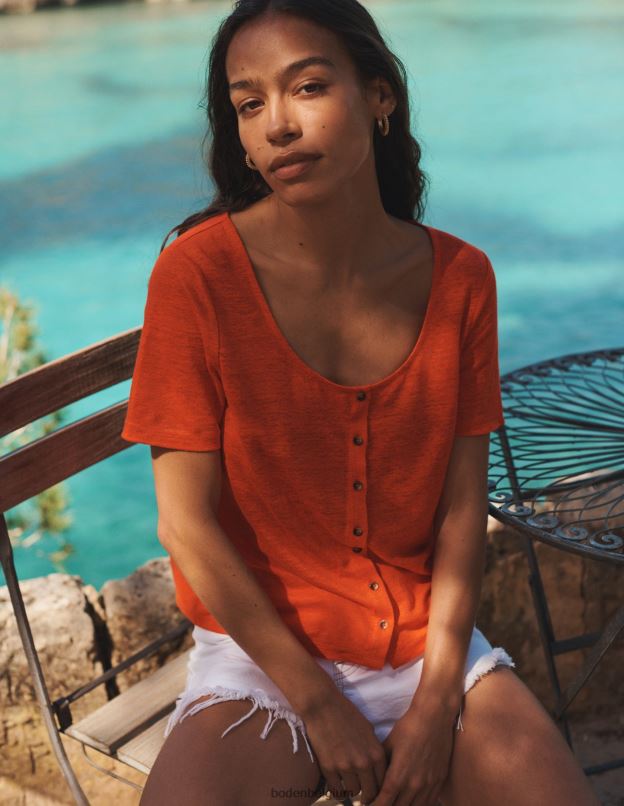 femmes Boden Orange sanguine t-shirt en lin à encolure dégagée vêtements Z42D02275