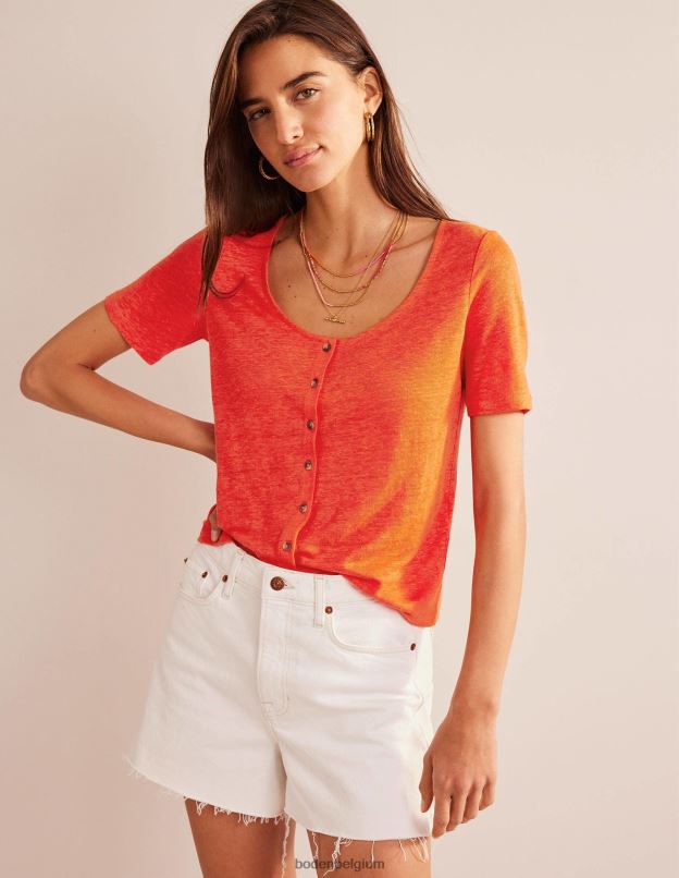 femmes Boden Orange sanguine t-shirt en lin à encolure dégagée vêtements Z42D02275