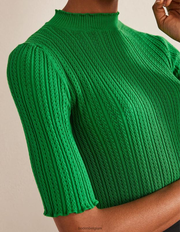 femmes Boden abeille verte haut côtelé à col montant en pointelle vêtements Z42D01332