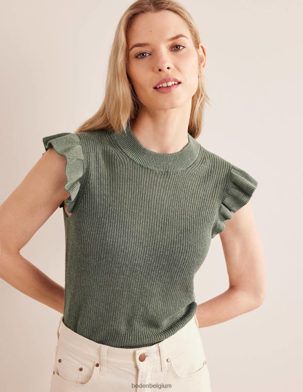 femmes Boden aulne gilet en lin côtelé à volants vêtements Z42D01647