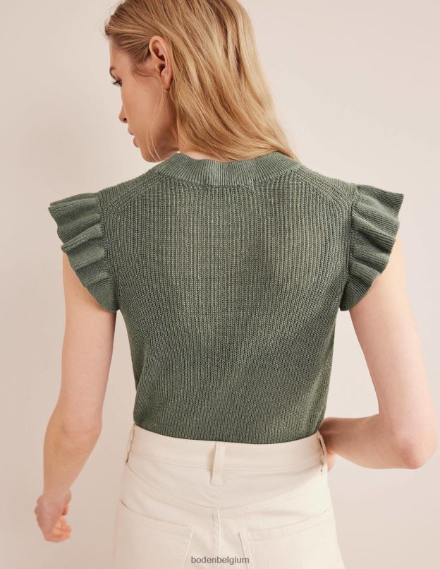 femmes Boden aulne gilet en lin côtelé à volants vêtements Z42D01647